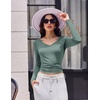 Ekouaer Womens Long Sleeve Shirts V Neck Ribbed Thermal Undershirts(Sage Green)