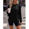Ekouaer Womens Oversized Long Sleeve Cotton Shirts Crew Neck Fall Tops(3pcs Black/ Beige/ Brown)