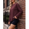 Ekouaer Womens Oversized Long Sleeve Cotton Shirts Crew Neck Fall Tops(3pcs Black/ Navy Blue/ Wine Red)