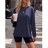 Ekouaer Womens Oversized Long Sleeve Cotton Shirts Crew Neck Fall Tops(3pcs Black/ Navy Blue/ Wine Red)