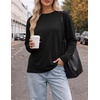 Ekouaer Womens Oversized Long Sleeve Cotton Shirts Crew Neck Fall Tops(3pcs Black/ Navy Blue/ Wine Red)
