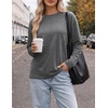 Ekouaer Womens Oversized Long Sleeve Cotton Shirts Crew Neck Fall Tops(3pcs Black/ White/ Grey)