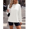 Ekouaer Womens Oversized Long Sleeve Cotton Shirts Crew Neck Fall Tops(3pcs Black/ White/ Khaki)
