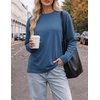 Ekouaer Womens Oversized Long Sleeve Cotton Shirts Crew Neck Fall Tops(3pcs Blue/ Light Grey/ Black)