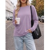 Ekouaer Womens Oversized Long Sleeve Cotton Shirts Crew Neck Fall Tops(3pcs Khaki/ Black/ Light Purple)