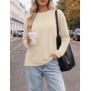 Ekouaer Womens Oversized Long Sleeve Cotton Shirts Crew Neck Fall Tops(3pcs Khaki/ Light Grey/ Beige)