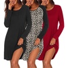 Ekouaer 3 Pack Nightgowns for Women Long Sleeve Sleepshirt Soft Nightshirt(Black/Leopard Brown/Wind Red)