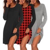 Ekouaer 3 Pack Nightgowns for Women Long Sleeve Sleepshirt Soft Nightshirt(Black/Red_black Plaid/Light Grey)