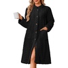 Ekouaer Womens Plush Robe 2026 Warm Fleece Bathrobe Housecoat with Pockets(Black)