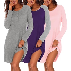Ekouaer 3 Pack Nightgowns for Women Long Sleeve Sleepshirt Soft Nightshirt(Light Grey/Purple/Pink)