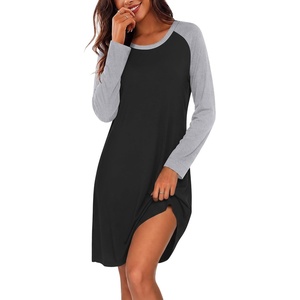 Ekouaer Cotton Nightgowns for Women Long Sleeve Sleepshirts Soft Sleepwear(Black)