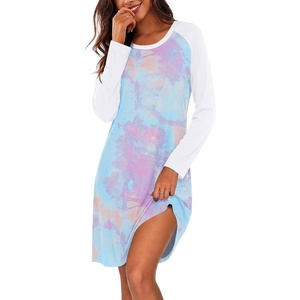 Ekouaer Cotton Nightgowns for Women Long Sleeve Sleepshirts Soft Sleepwear(Tie Dye)