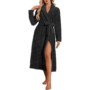 Ekouaer Plush Robe for Women 2026 Long Bathrobe Soft House Coat with Pocket(Black)