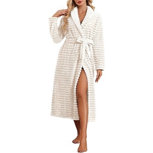 Ekouaer Plush Robe for Women 2026 Long Bathrobe Soft House Coat with Pocket(Cream)