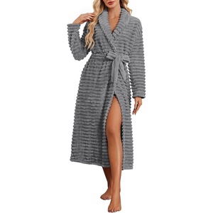 Ekouaer Plush Robe for Women 2026 Long Bathrobe Soft House Coat with Pocket(Dark Grey)