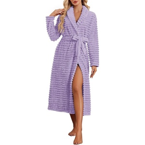 Ekouaer Plush Robe for Women 2026 Long Bathrobe Soft House Coat with Pocket(Light Purple)
