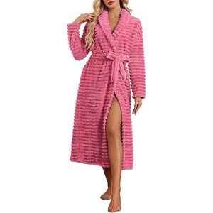 Ekouaer Plush Robe for Women 2026 Long Bathrobe Soft House Coat with Pocket(Rose)