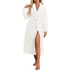 Ekouaer Plush Robe for Women 2026 Long Bathrobe Soft House Coat with Pocket(White)