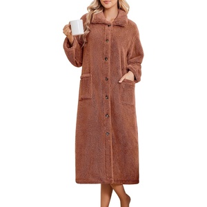 Ekouaer Plush Robes for Women Button Front Long Bathrobe(Camel)