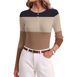 Ekouaer Women Long Sleeve Henley Tops Rib Knit Shirts Lightweigh Sweaters(Stripe-tw638)