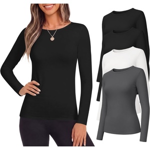 Ekouaer Womens Long Sleeve Shirts Fleece Lined Tops Thermal Undershirts(2 Black/1 White/1 Dark Grey)