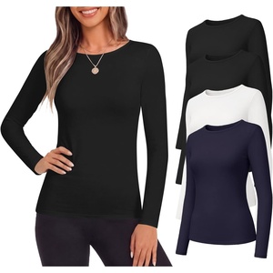 Ekouaer Womens Long Sleeve Shirts Fleece Lined Tops Thermal Undershirts(2 Black/1 White/1 Navy Blue)