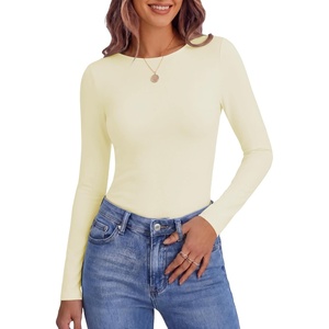 Ekouaer Womens Long Sleeve Shirts Fleece Lined Tops Thermal Undershirts(Cream)