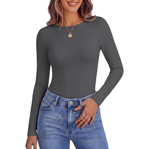 Ekouaer Womens Long Sleeve Shirts Fleece Lined Tops Thermal Undershirts(Dark Grey)