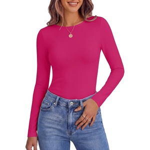 Ekouaer Womens Long Sleeve Shirts Fleece Lined Tops Thermal Undershirts(Hot Pink)