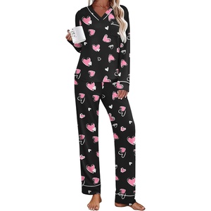 Ekouaer Womens Pajamas Sets 2 Piece PJs Long Sleeve Sleepwear Loungewear(Black With Pink Heart)
