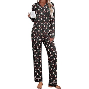 Ekouaer Womens Pajamas Sets 2 Piece PJs Long Sleeve Sleepwear Loungewear(Christmas Black Santa Claus)