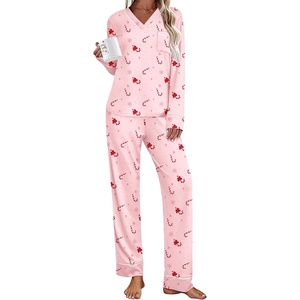Ekouaer Womens Pajamas Sets 2 Piece PJs Long Sleeve Sleepwear Loungewear(Christmas Pink Candy Cane)