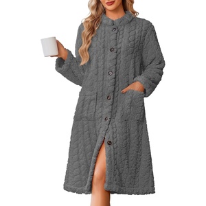 Ekouaer Womens Plush Robe 2026 Warm Fleece Bathrobe Housecoat with Pockets(Dark Gray)
