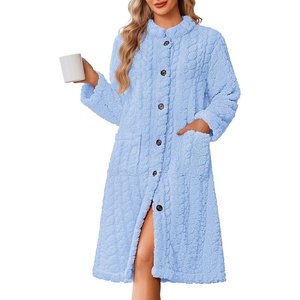 Ekouaer Womens Plush Robe 2026 Warm Fleece Bathrobe Housecoat with Pockets(Light Blue)