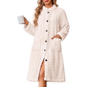 Ekouaer Womens Plush Robe 2026 Warm Fleece Bathrobe Housecoat with Pockets(White)
