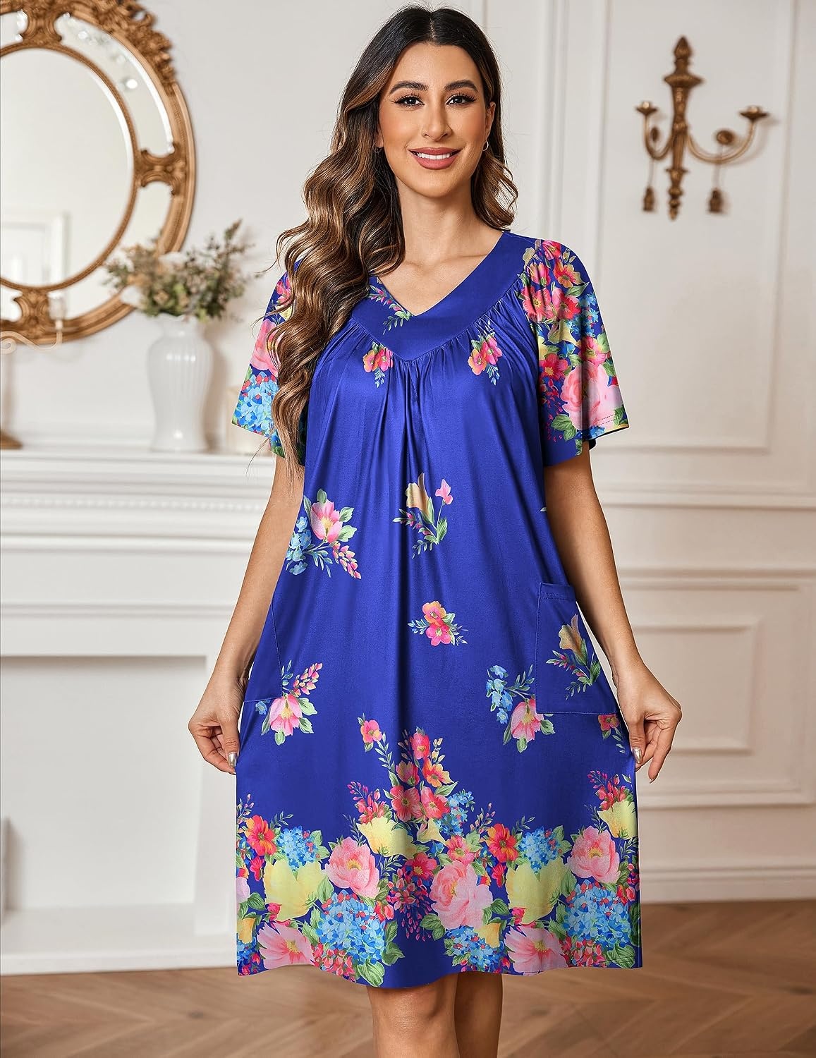 image:imageEkouaer Moo Moos for Women Floral Print House Dress with Pockets NightgownBloom Flower