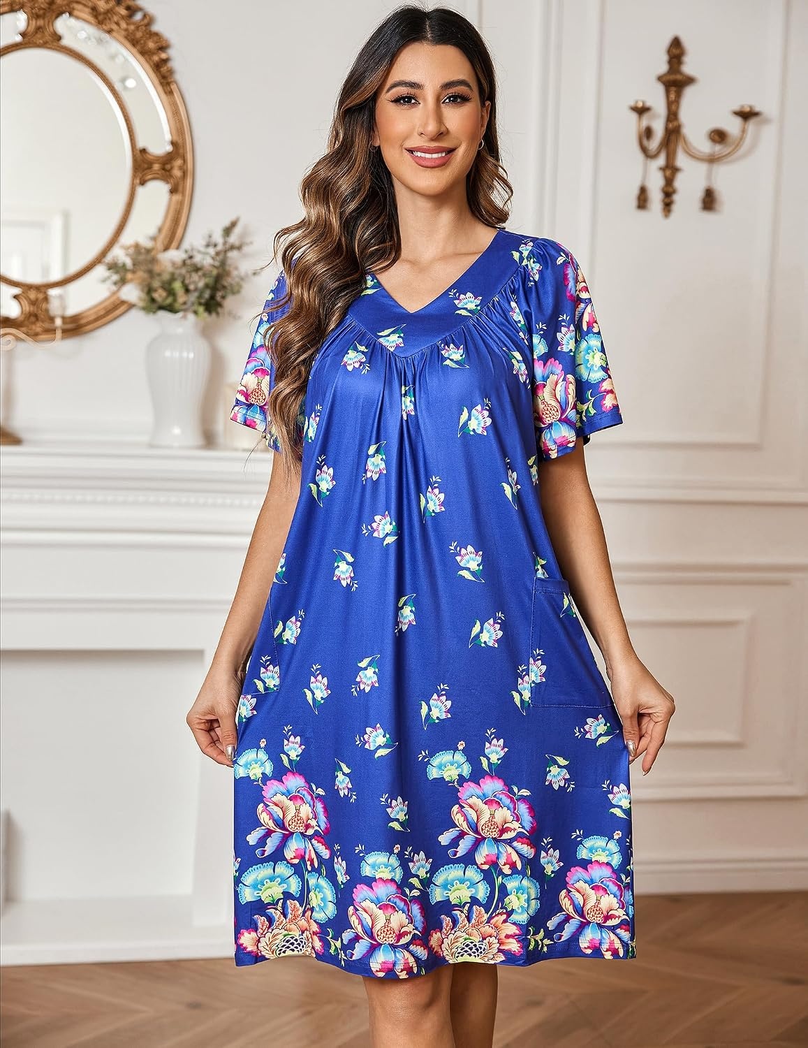 image:imageEkouaer Moo Moos for Women Floral Print House Dress with Pockets NightgownBlue Flower
