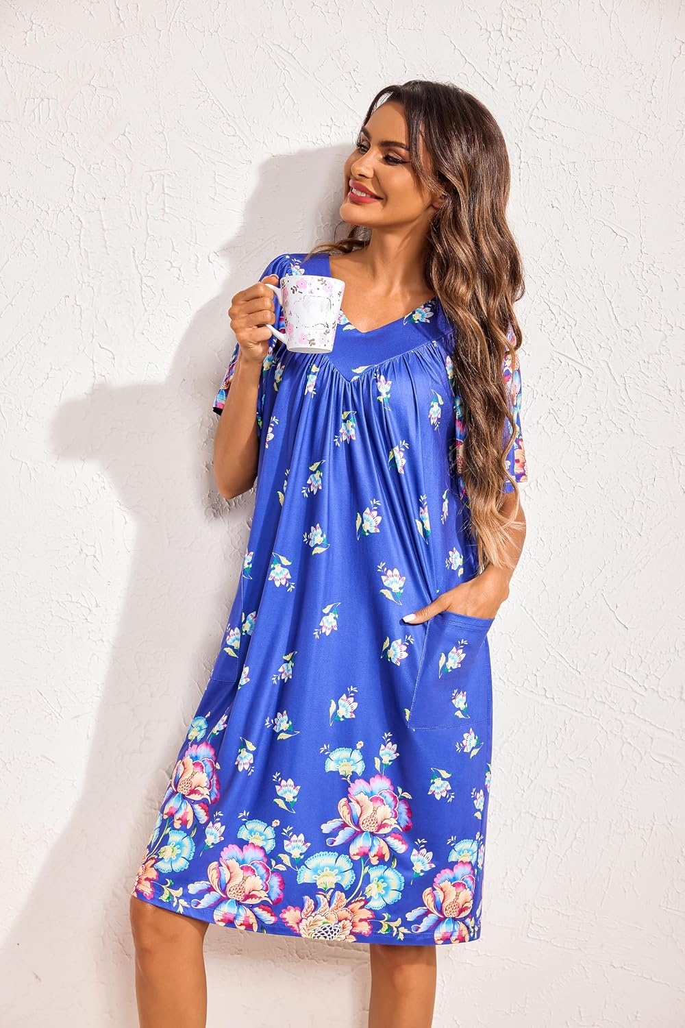 image:imageEkouaer Moo Moos for Women Floral Print House Dress with Pockets NightgownBlue Flower