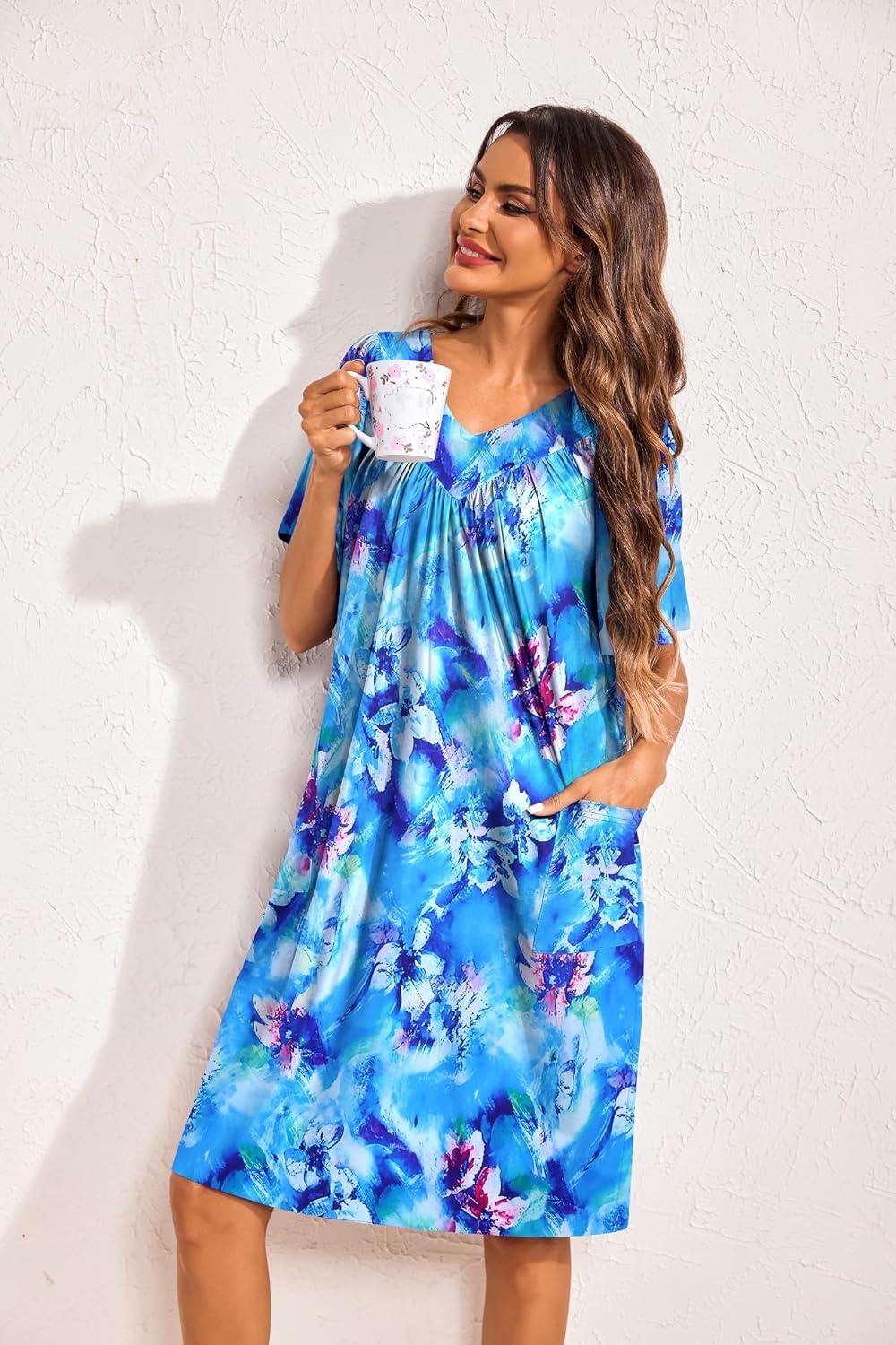 image:imageEkouaer Moo Moos for Women Floral Print House Dress with Pockets NightgownFloral Blue