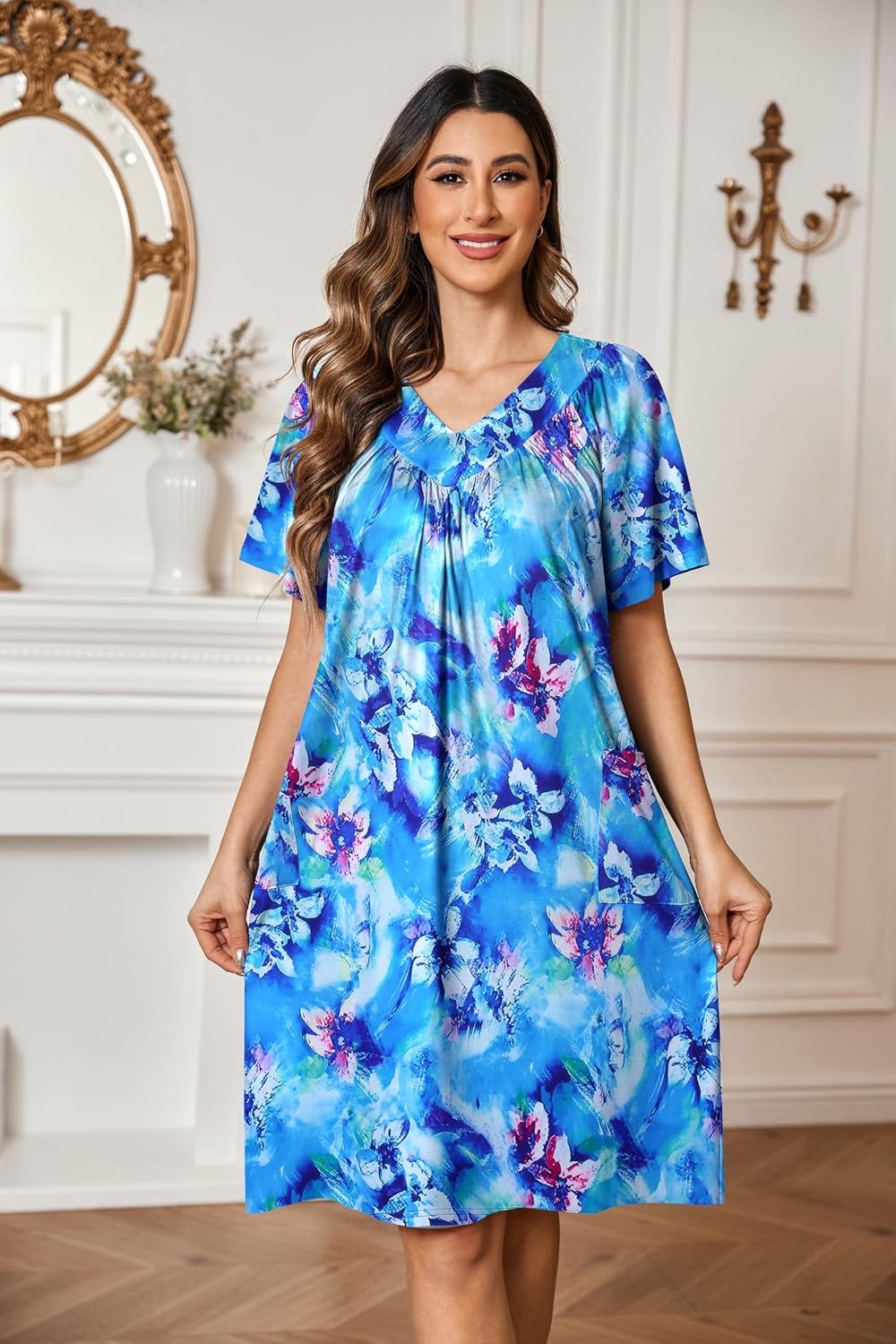 image:imageEkouaer Moo Moos for Women Floral Print House Dress with Pockets NightgownFloral Blue