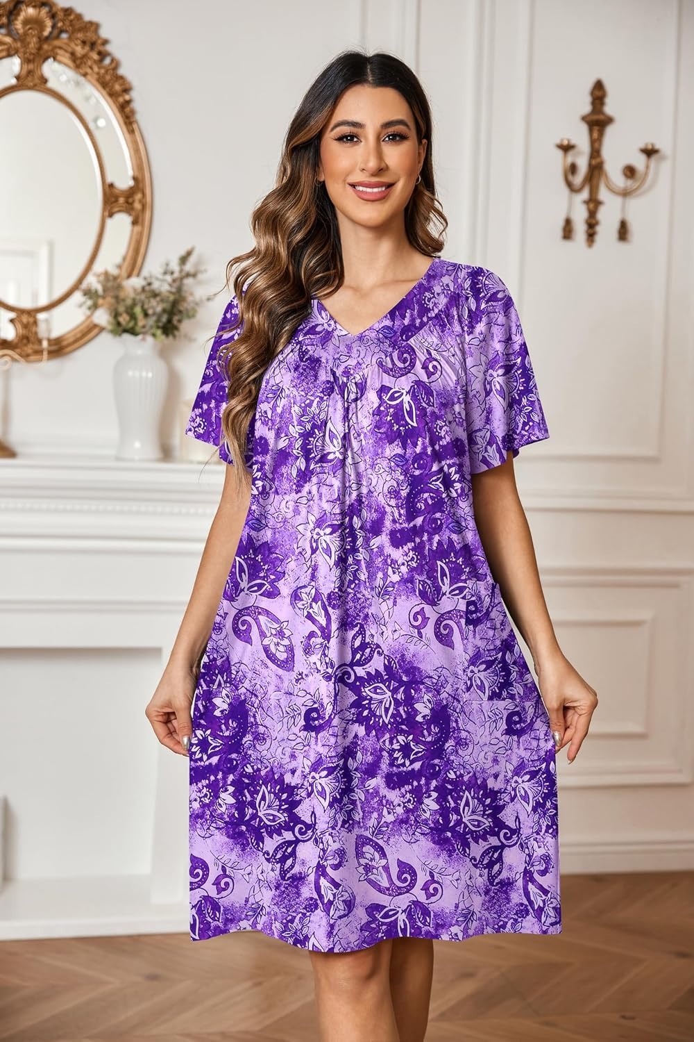 image:imageEkouaer Moo Moos for Women Floral Print House Dress with Pockets NightgownFloral Purple