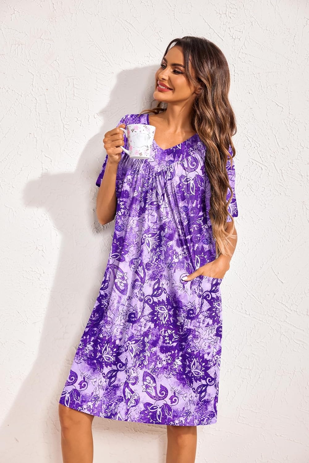 image:imageEkouaer Moo Moos for Women Floral Print House Dress with Pockets NightgownFloral Purple
