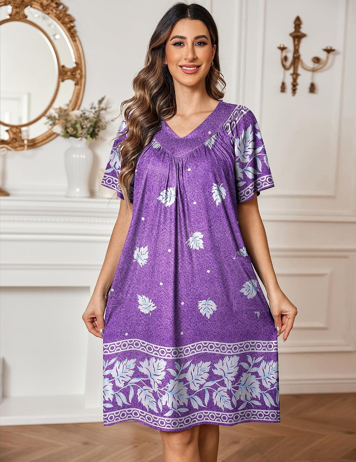 image:imageEkouaer Moo Moos for Women Floral Print House Dress with Pockets NightgownPurple