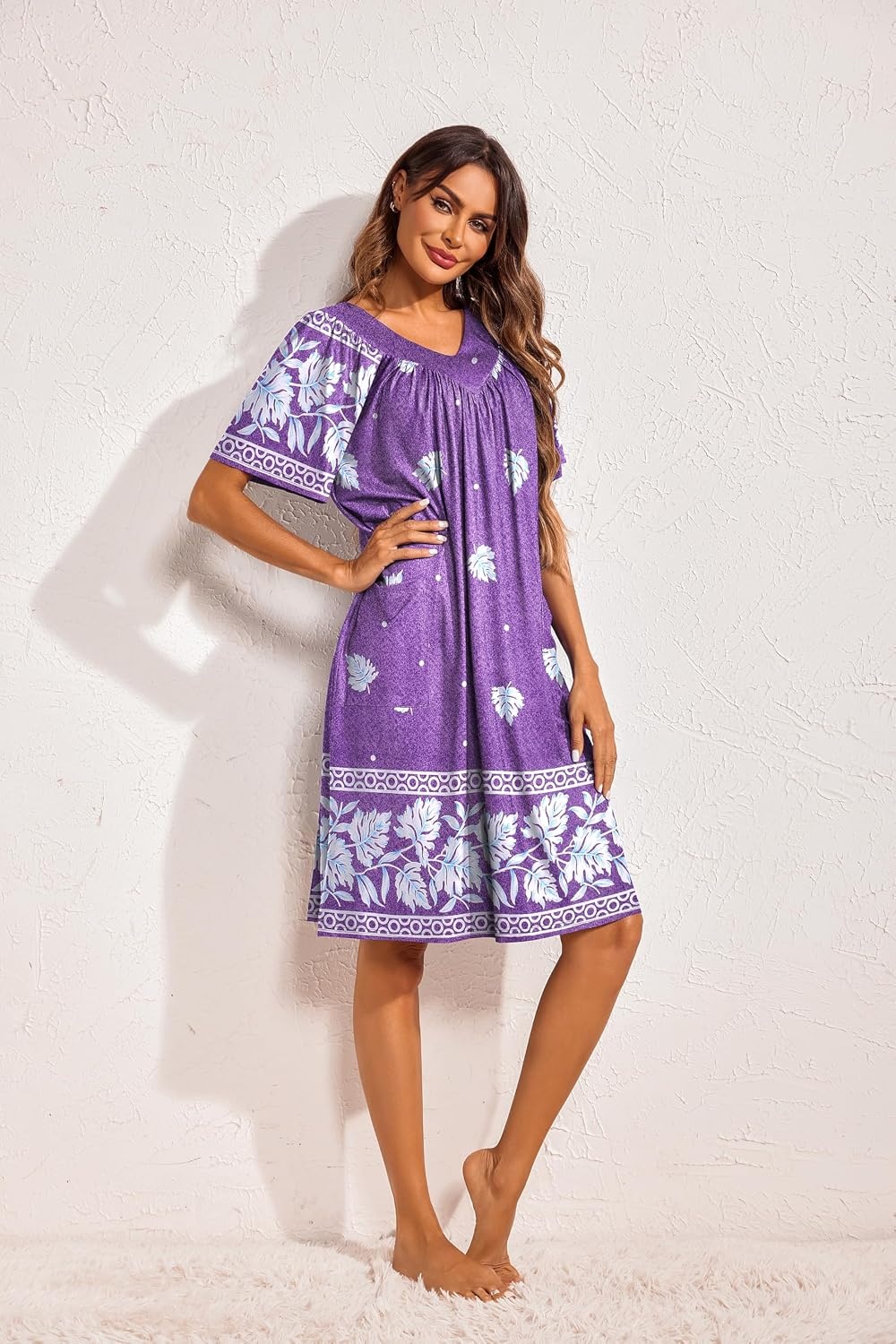 image:imageEkouaer Moo Moos for Women Floral Print House Dress with Pockets NightgownPurple