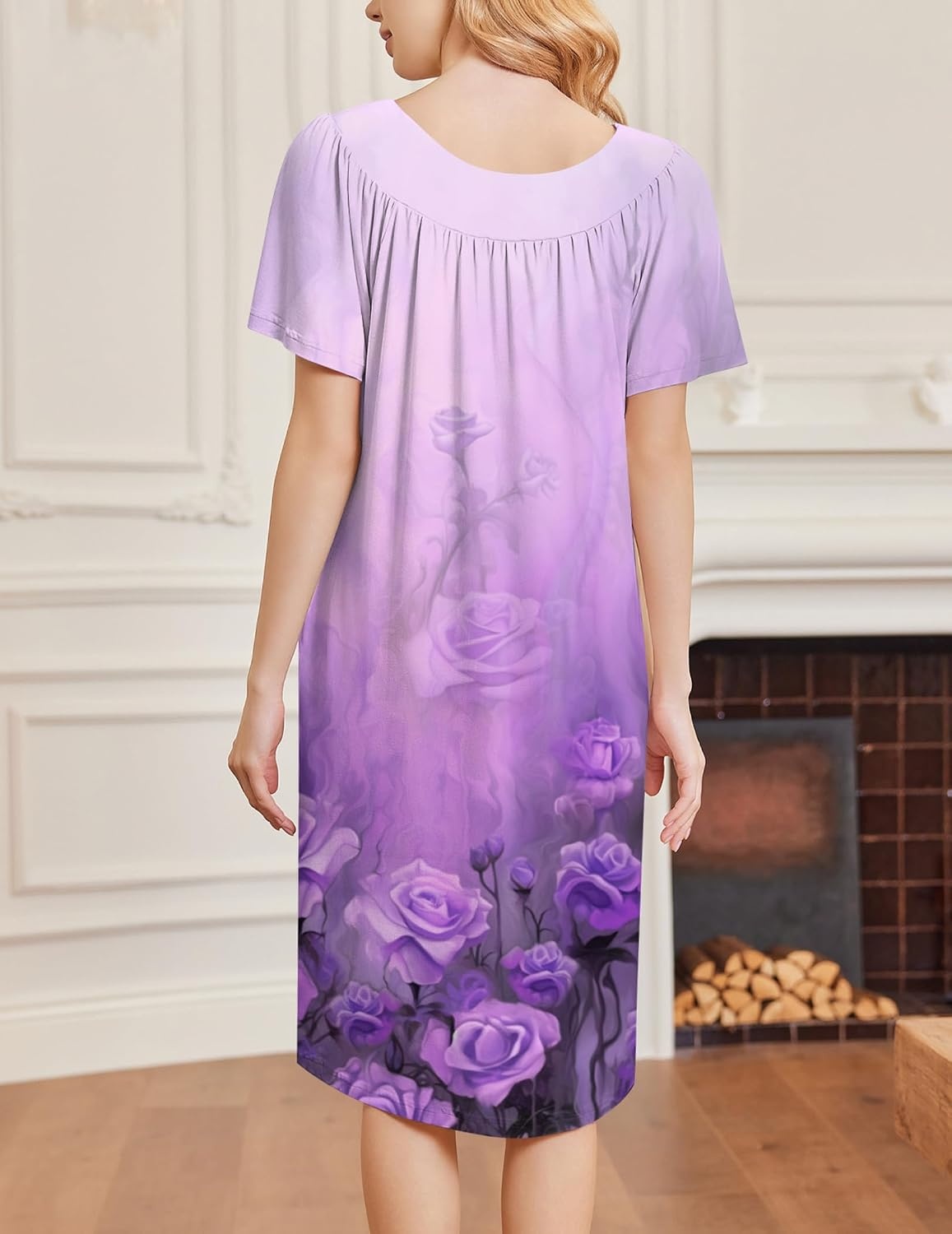 image:imageEkouaer Moo Moos for Women Short Sleeve House Dress with PocketsLight Purple Flower