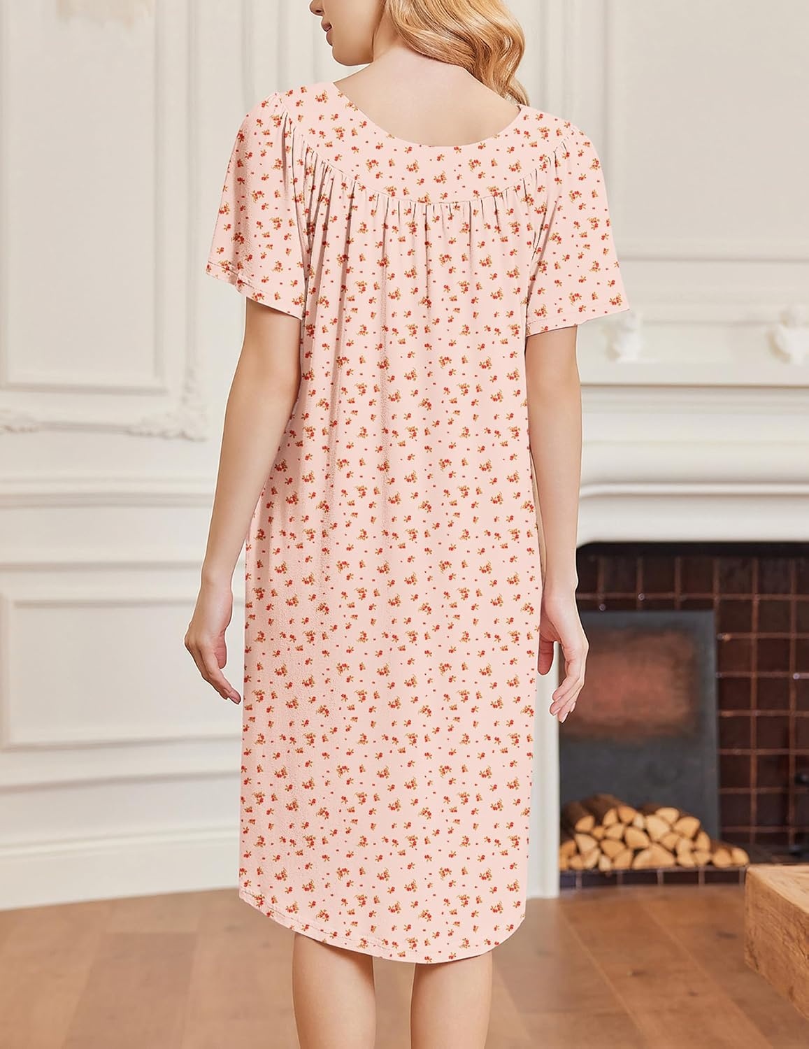 image:imageEkouaer Moo Moos for Women Short Sleeve House Dress with PocketsOrange Flower