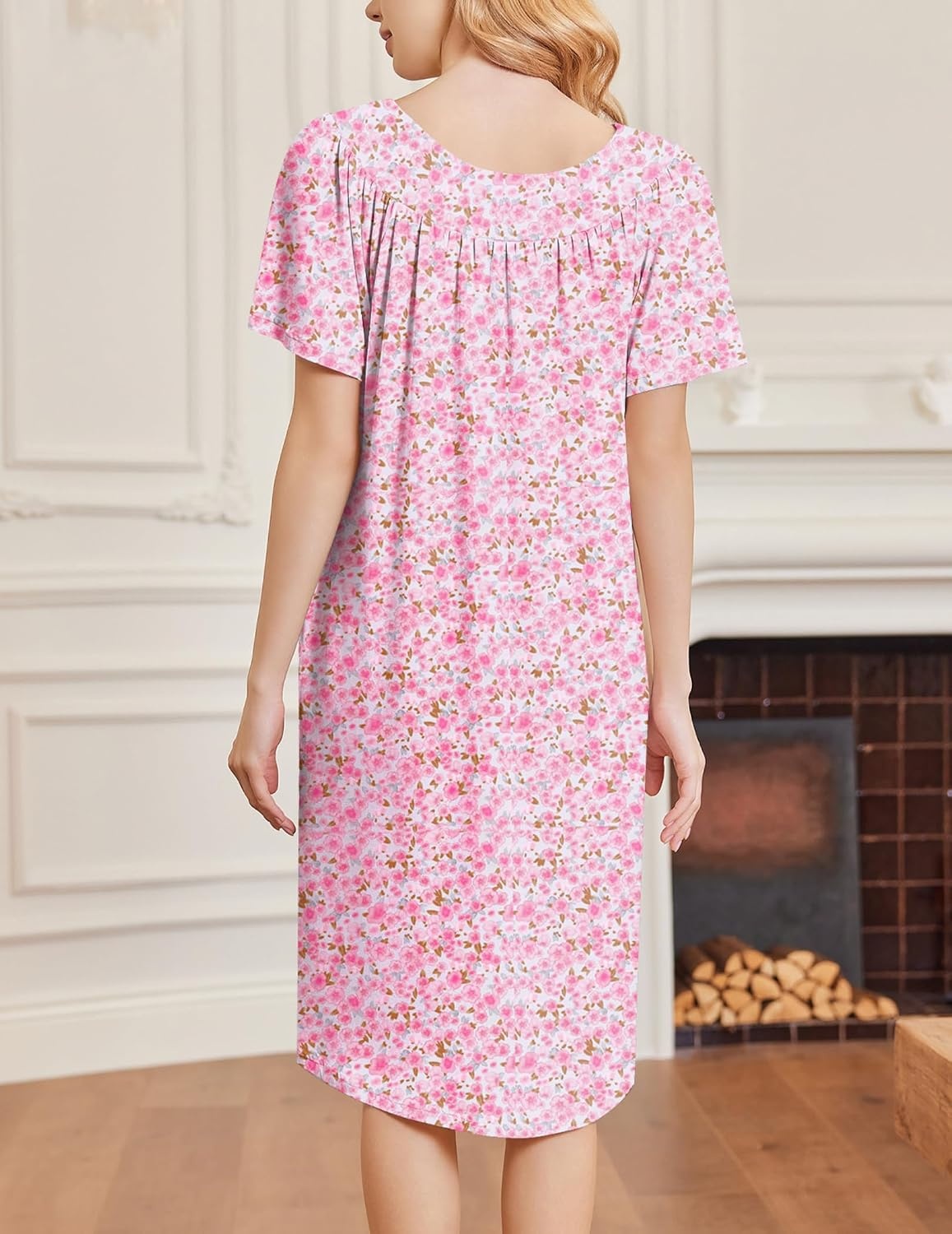 image:imageEkouaer Moo Moos for Women Short Sleeve House Dress with PocketsPink Floral