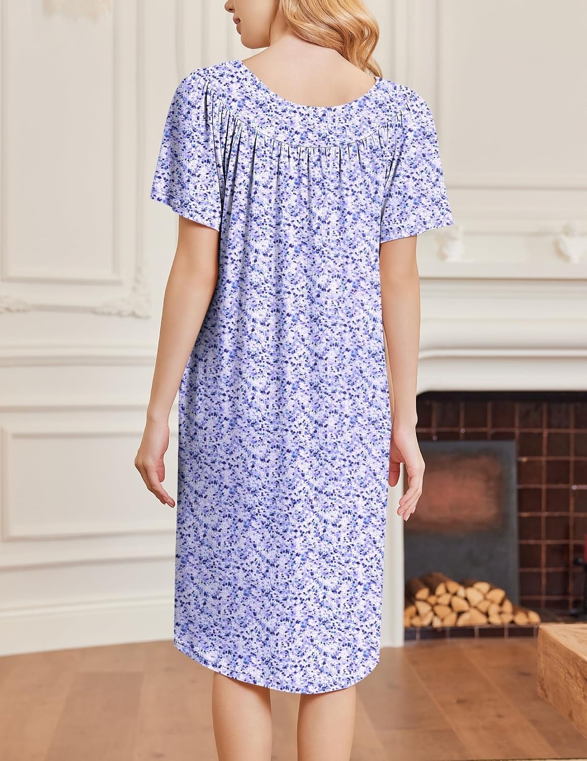 image:imageEkouaer Moo Moos for Women Short Sleeve House Dress with PocketsPurple Floral