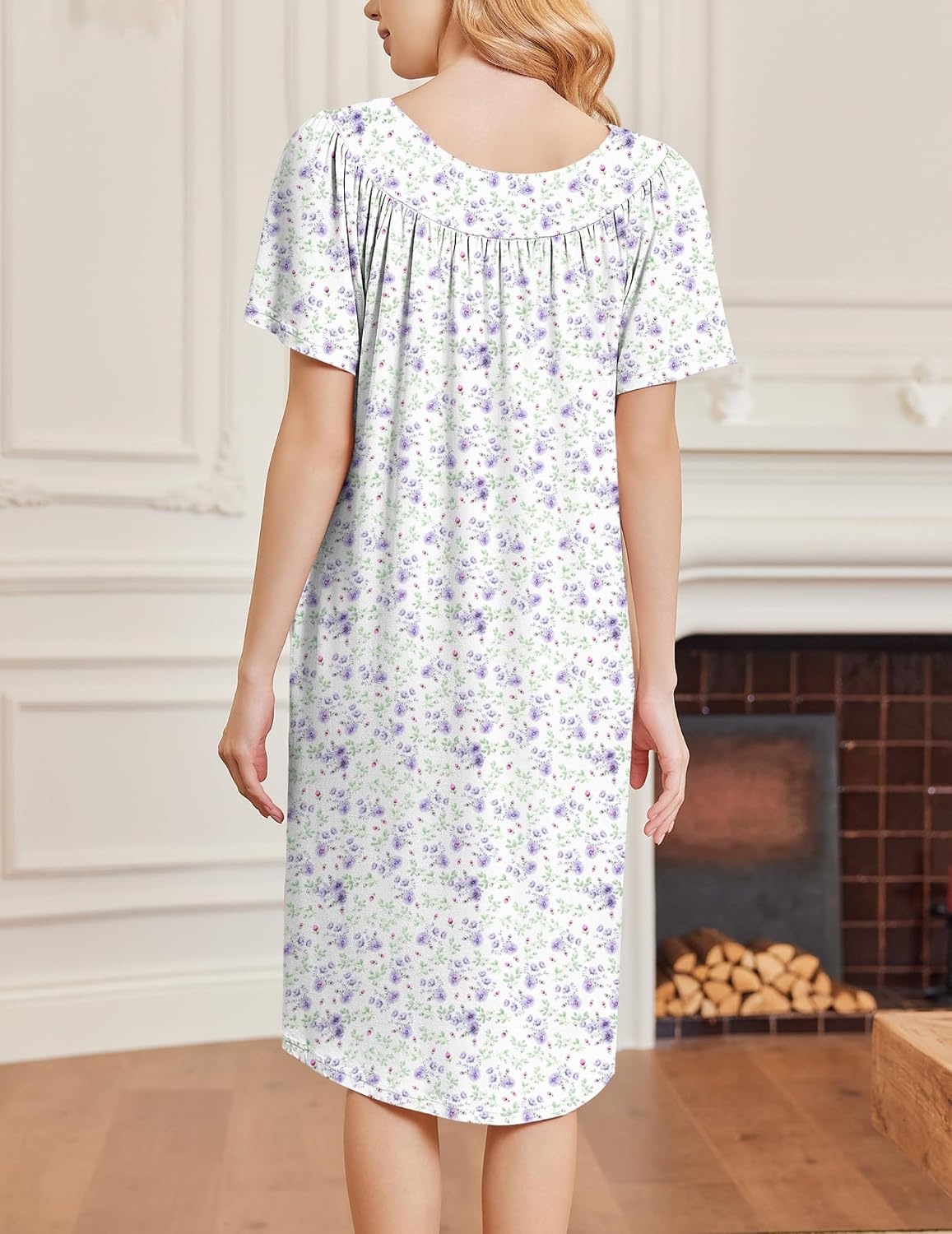 image:imageEkouaer Moo Moos for Women Short Sleeve House Dress with PocketsPurple Flower