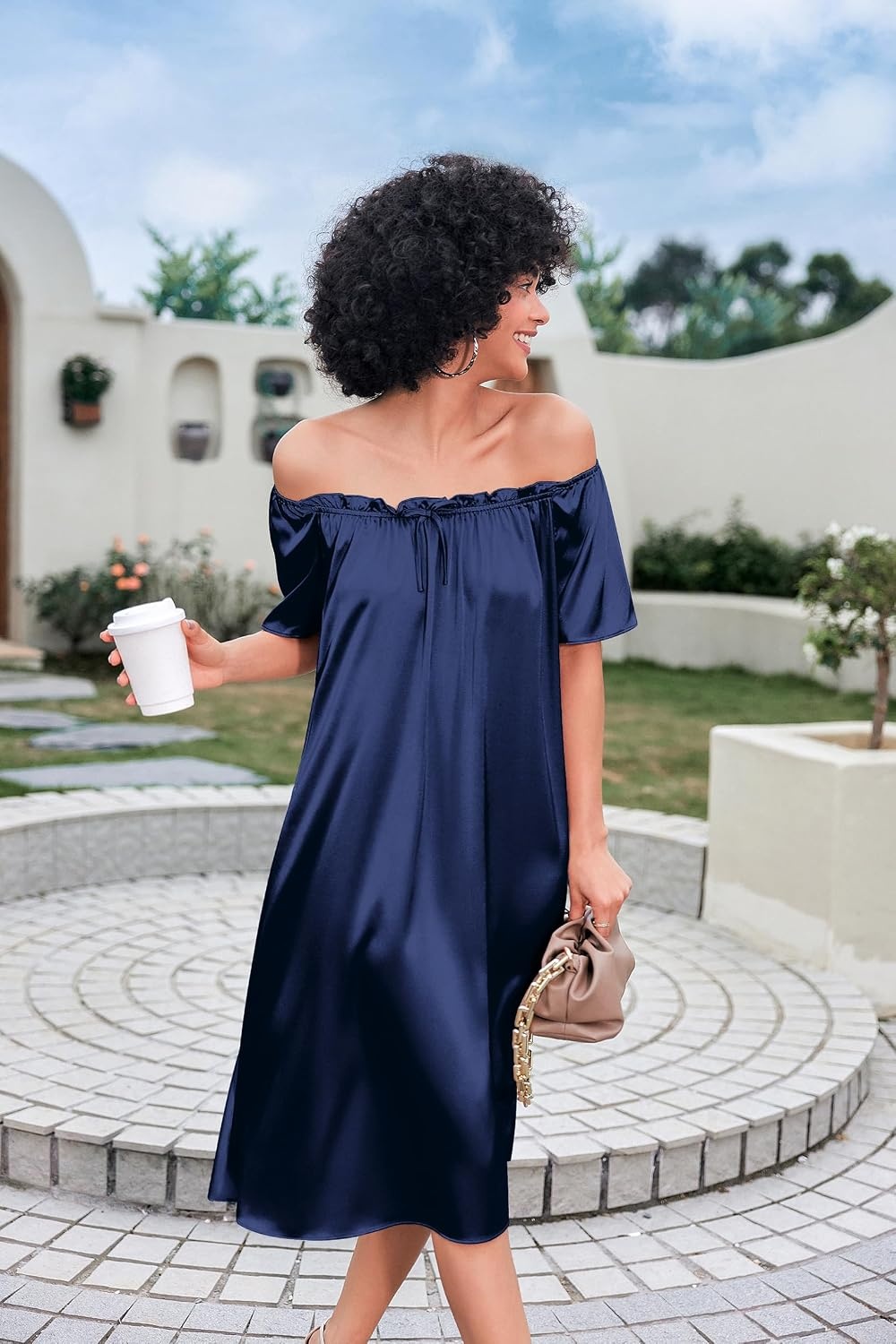 image:imageEkouaer Nightgown for Women Satin Silk Night Gown Loose Plus Size SleepwearNavy Blue